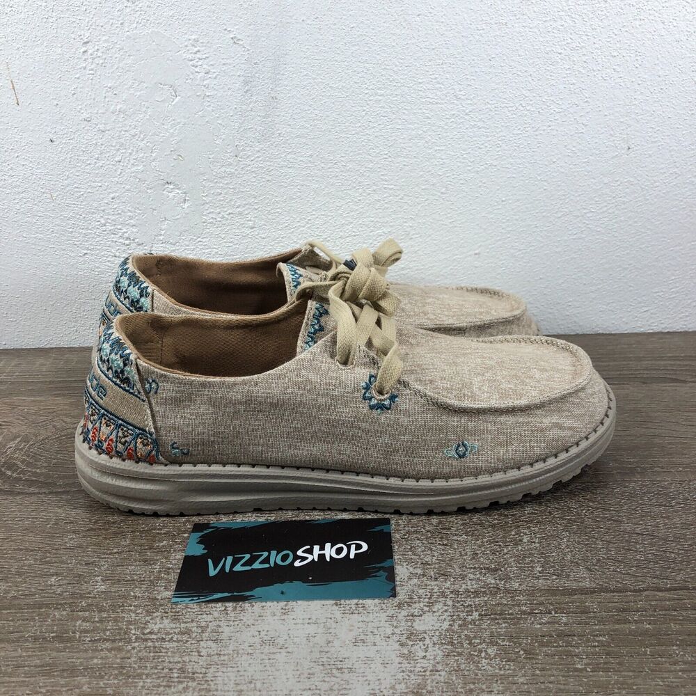 Hey Dude Wendy Flora Sunflower Beige Slip On Flats Women's 8